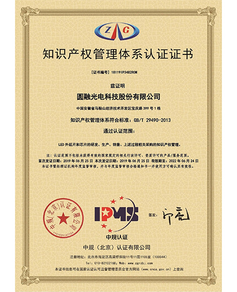 淮安知识产权管理体系认证证书